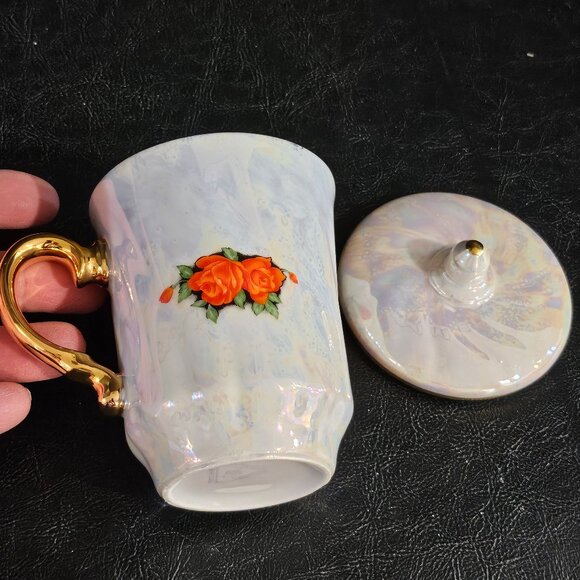 Elegant Pearlescent Porcelain Mug From Czech Republic Mug With Gold Rim Hand Pai - Picture 5 of 9